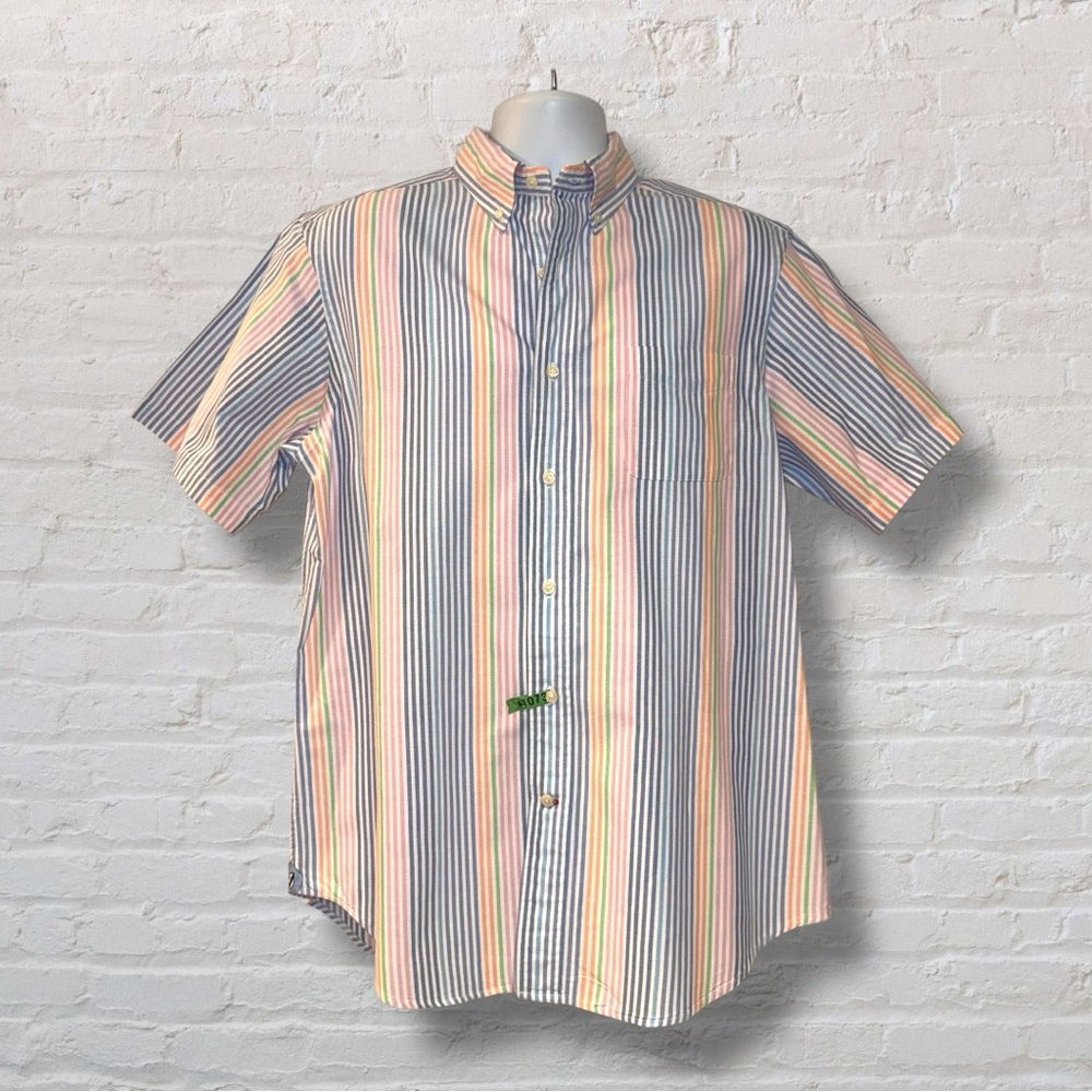 Cremeux Classics Striped Button-Down Shirt L Multicolor Pastel Short Sleeve